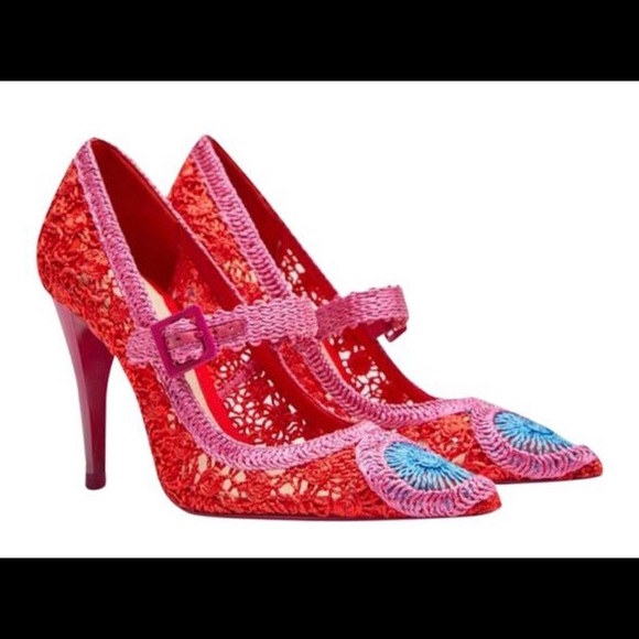 Zara Shoes - Zara crocheted pumps in bright red and pink 8